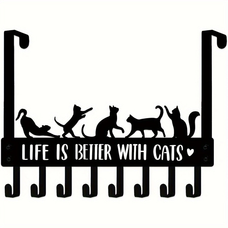 Black cat over-door rack with eight lower hooks, supplier photograph