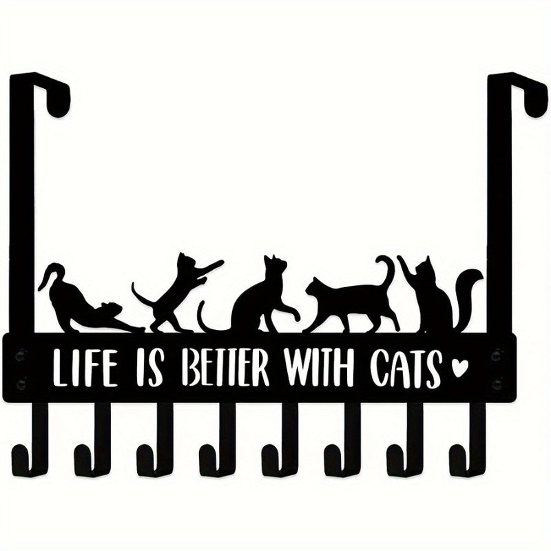 Cat Over-the-Door Hook Rack, 8 Hooks – Black