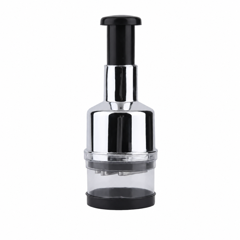 Manual Push-Down Food Chopper with Stainless Steel Blade, Silver, 8.66 Inch Tall