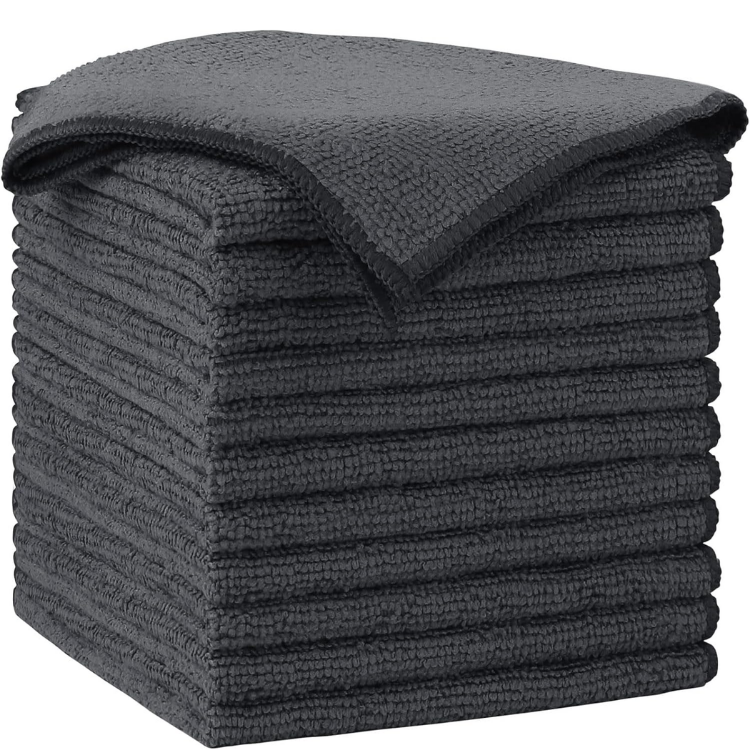 Microfiber Cleaning Cloths, 12-Pack, Gray, 12 x 12 Inch