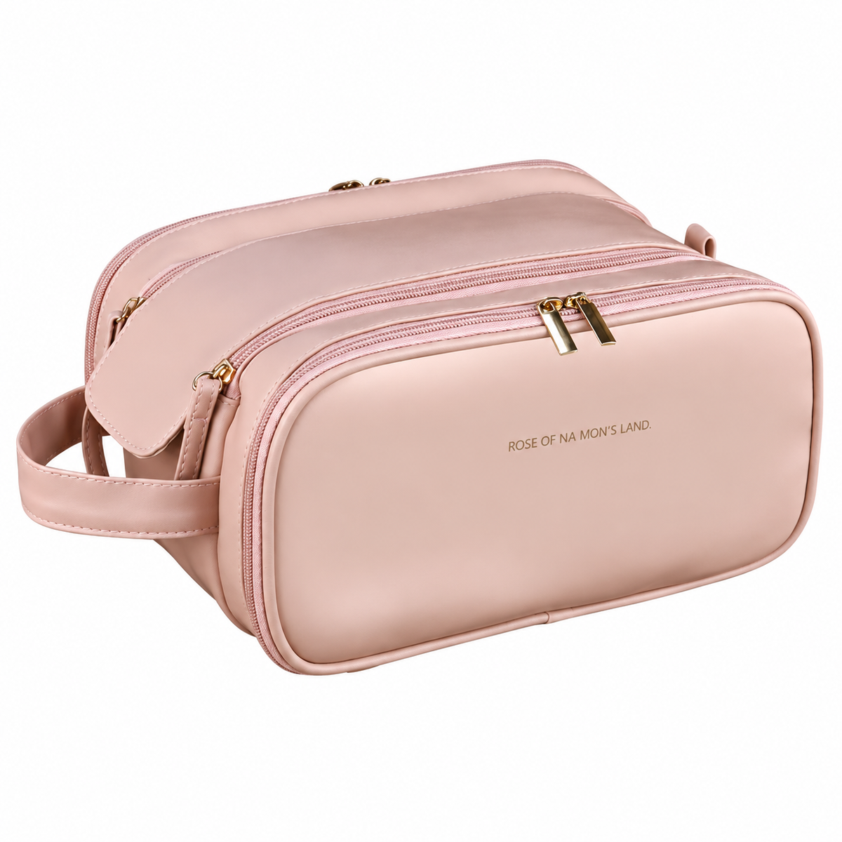 Travel Makeup Organizer Bag with Wide Opening and Brush Cover, Pink, 11.22 Inch