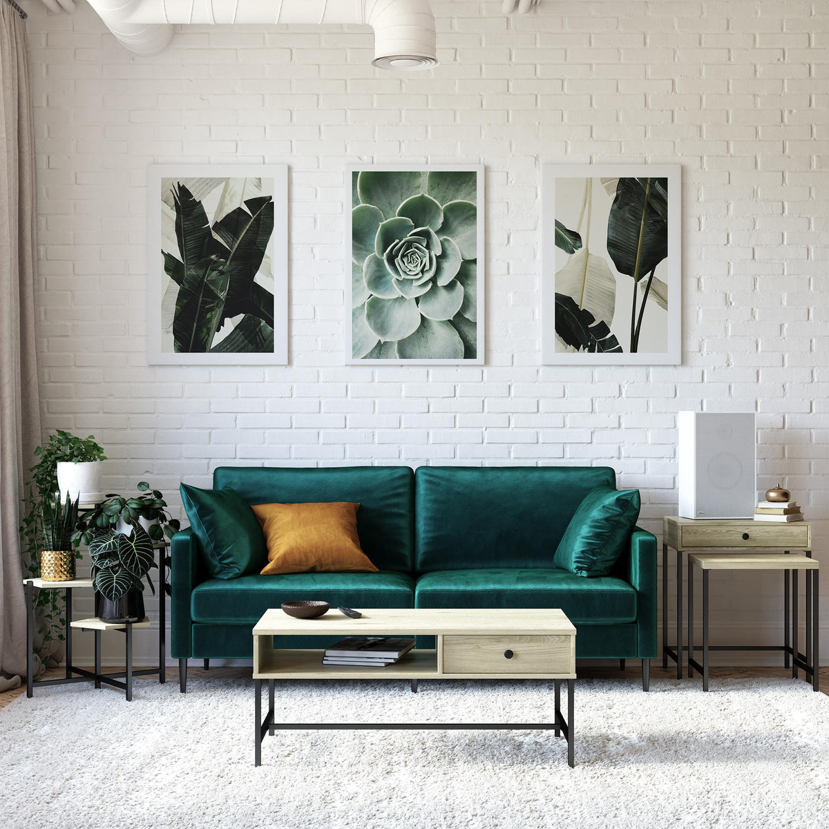 Brookville coffee table styled beside a sofa