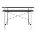 Ameriwood Home Vance computer desk in Black Oak with fluted-glass desktop, open shelf and black metal frame; desk only