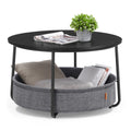 VASAGLE LILEA round coffee table in Ebony Black and Slate Gray with fabric storage basket; decorative props not included.