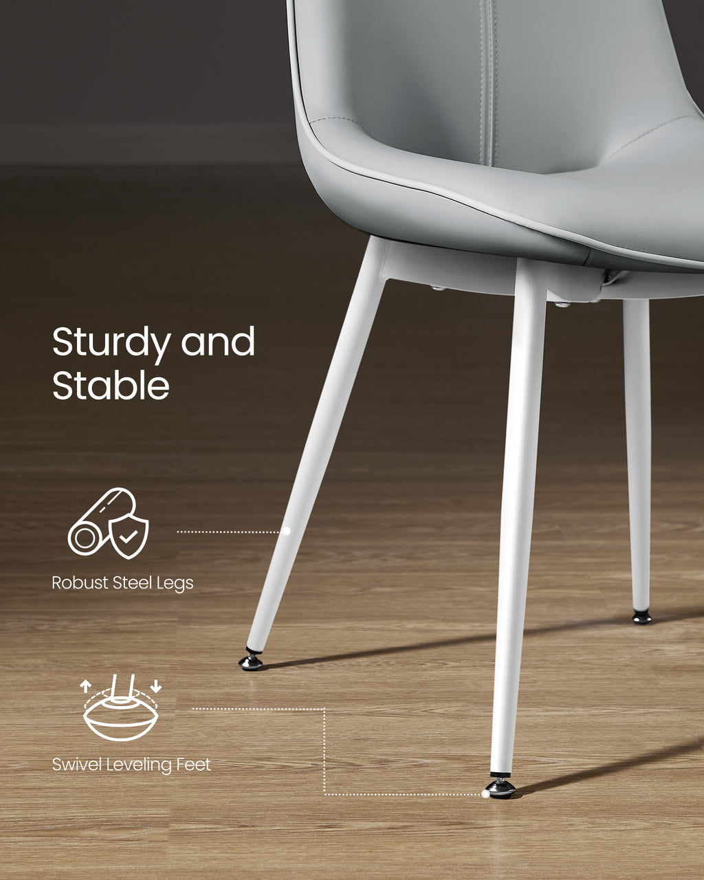 Dining chair steel legs and leveling feet