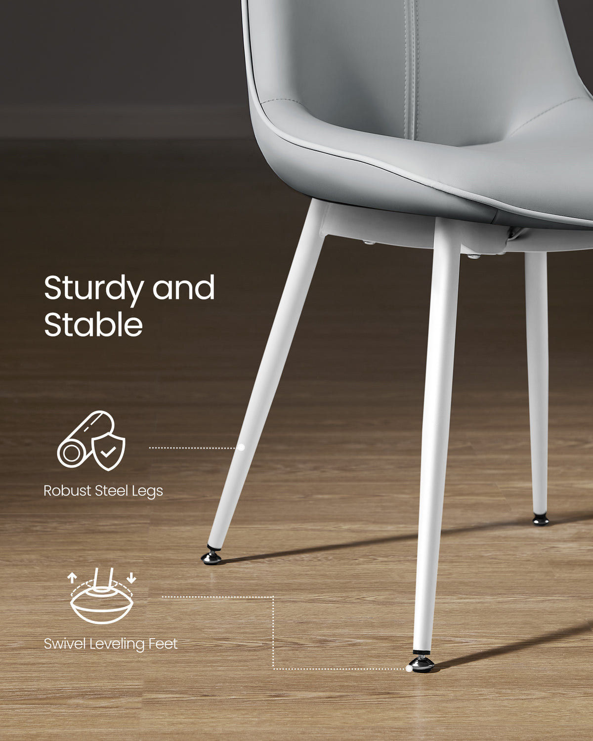 Dining chair steel legs and leveling feet