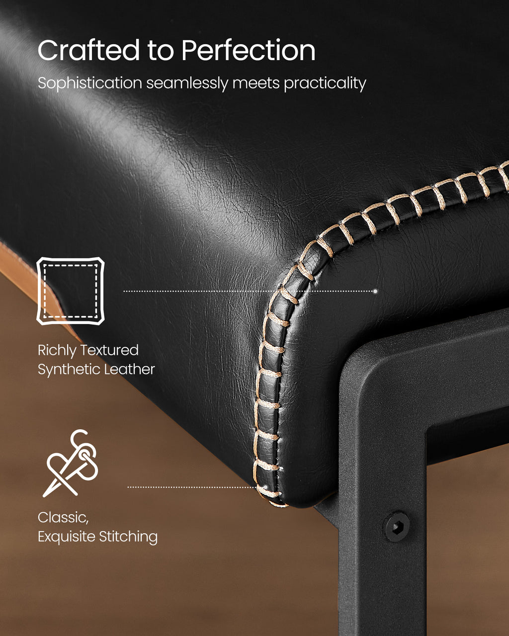 Padded counter stool seat and backrest detail