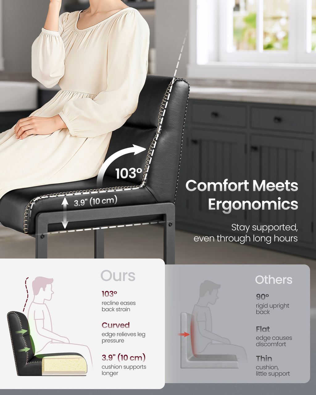Counter stool upholstery and frame construction