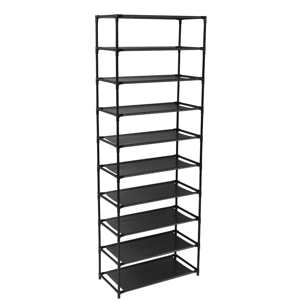 10-Tier Freestanding Shoe Rack with Fabric Shelves and Steel Frame, Black