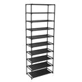 10-Tier Freestanding Shoe Rack with Fabric Shelves and Steel Frame, Black