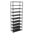 10-Tier Freestanding Shoe Rack with Fabric Shelves and Steel Frame, Black