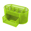 Metal Mesh Desktop Organizer with Drawer and Multiple Compartments, Green, 8.7 Inches Wide
