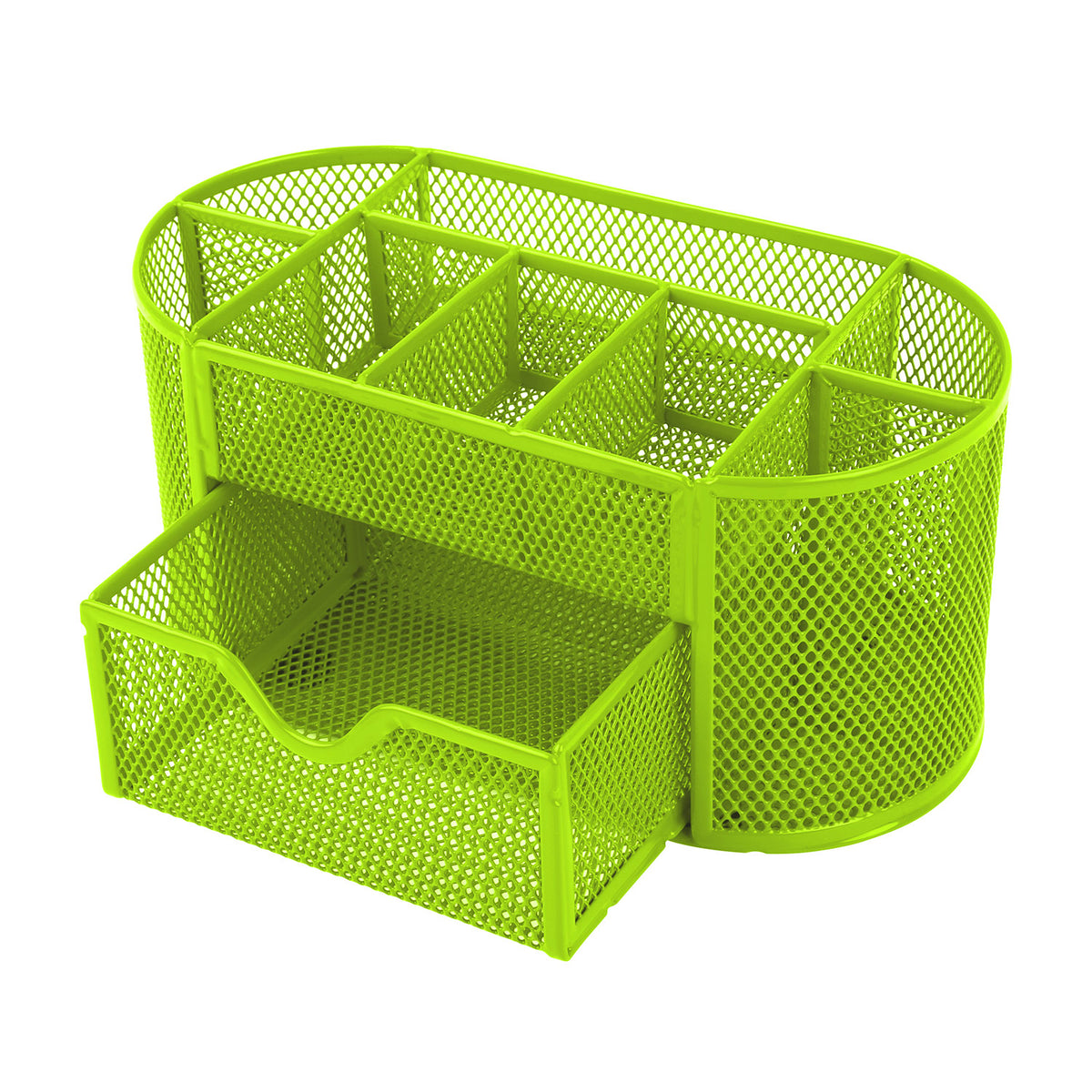 Metal Mesh Desktop Organizer with Drawer and Multiple Compartments, Green, 8.7 Inches Wide