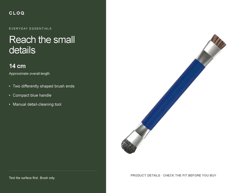 CLOQ product guide v2 — Dual-Ended Detail Cleaning Brush, Blue, 14 cm