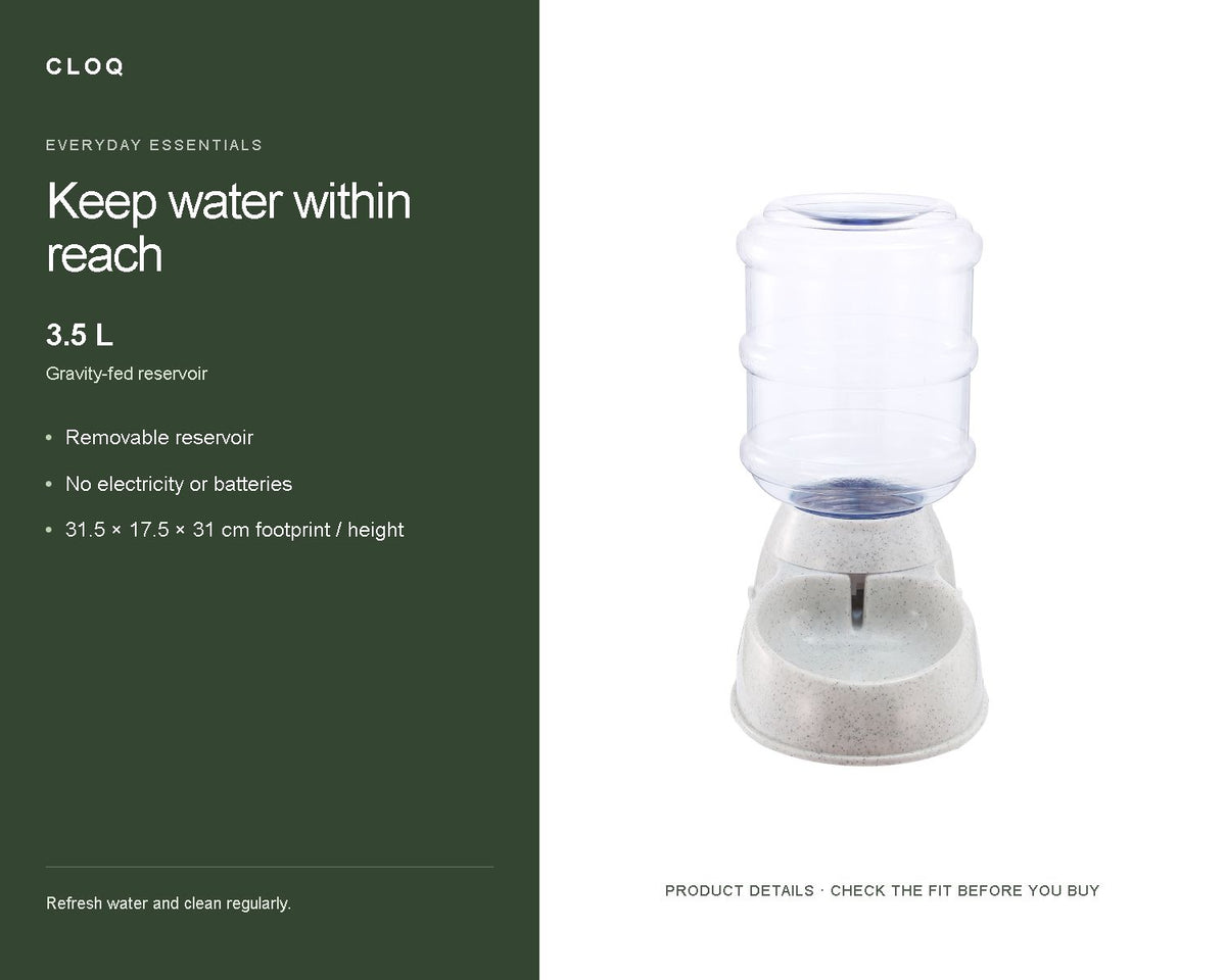 CLOQ product guide v2 — Gravity Pet Water Dispenser with Removable Reservoir, Beige, 3.5 L