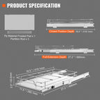 Supplier specification diagram with closed and extended basket dimensions.