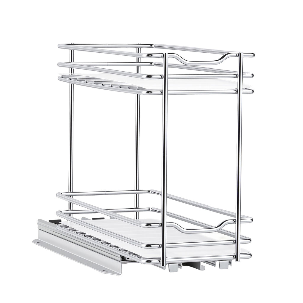 2-Tier Pull-Out Spice Rack for Cabinets, Silver, 4.33 x 8.46 x 10.43 Inch