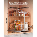 2-Tier Pull-Out Spice Rack for Cabinets, Silver, 4.33 x 8.46 x 10.43 Inch