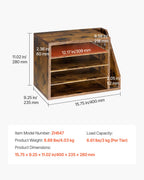 Wooden Desktop Literature Organizer, 4 Compartments and Side Storage, Brown
