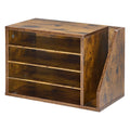 Wooden Desktop Literature Organizer, 4 Compartments and Side Storage, Brown