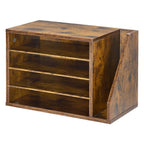 Wooden Desktop Literature Organizer, 4 Compartments and Side Storage, Brown