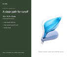 CLOQ product guide v2 — Leaf-Shaped Soap Dish with Suction Base and Drain Spout, Clear Blue, 12 x 11.5 x 9 cm