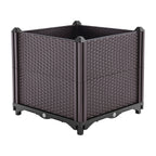 One square brown rattan-look polypropylene planter. Plants and soil are not included.