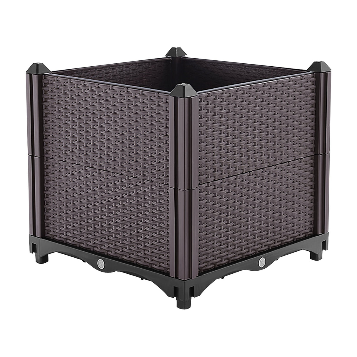 One square brown rattan-look polypropylene planter. Plants and soil are not included.