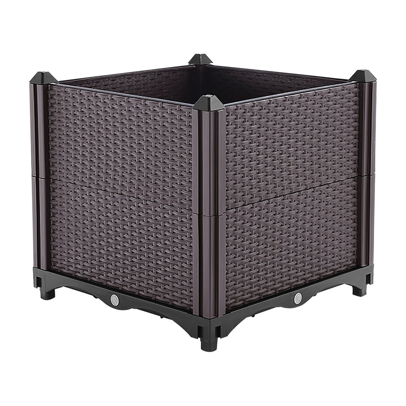Square Rattan-Look Planter with Water Reservoir, Brown