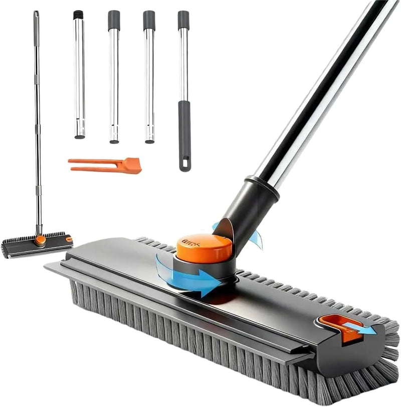3-in-1 Floor Scrub Brush and Squeegee with 52-Inch Handle - Gray