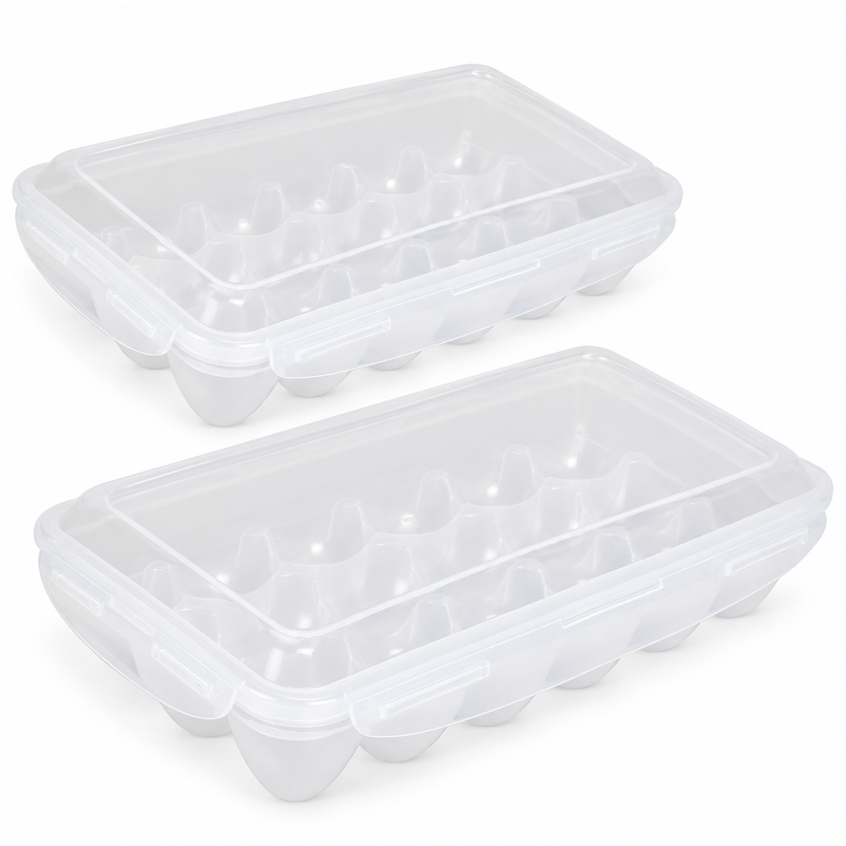 2-Pack Stackable Egg Storage Containers with Lids, Clear, 18 Eggs per Container