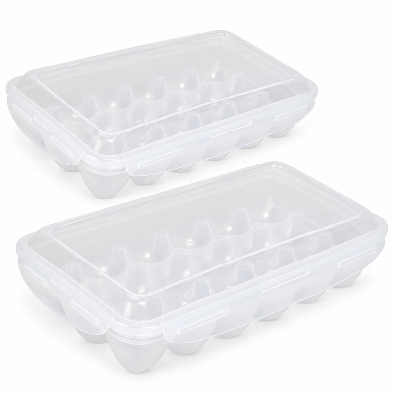 2-Pack Stackable Egg Storage Containers with Lids, Clear, 18 Eggs per Container