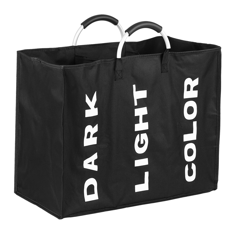 3-Section Collapsible Laundry Hamper with Aluminum Handles, Black, 24 x 13 x 20 Inch — detail