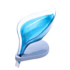 Leaf-Shaped Soap Dish with Suction Base and Drain Spout, Clear Blue, 12 x 11.5 x 9 cm — detail