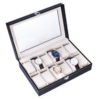 12-Slot Watch Storage Box with Clear Display Lid and Removable Cushions, Black, 30 x 20 x 8 cm