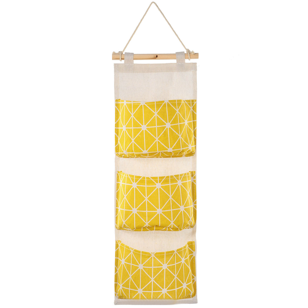 Yellow three-pocket fabric organizer