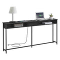 VASAGLE Black slim console table with open storage shelves, black steel frame and power cord; lamp, electronics, books and other display props are not included