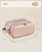 Travel Makeup Organizer Bag with Wide Opening and Brush Cover, Pink, 11.22 Inch