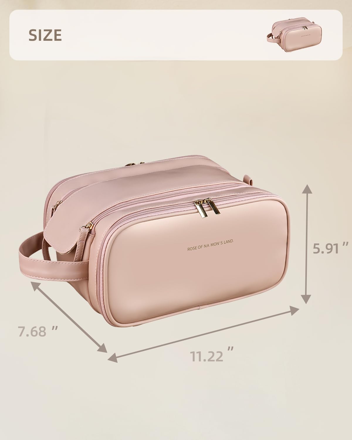 Travel Makeup Organizer Bag with Wide Opening and Brush Cover, Pink, 11.22 Inch