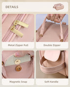 Travel Makeup Organizer Bag with Wide Opening and Brush Cover, Pink, 11.22 Inch