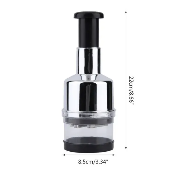 Manual Push-Down Food Chopper with Stainless Steel Blade, Silver, 8.66 Inch Tall