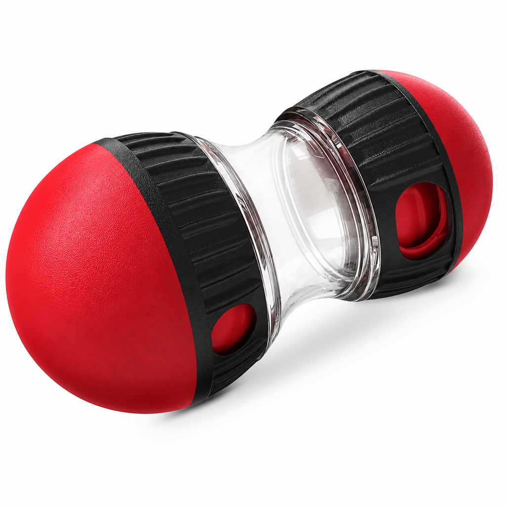 Adjustable Treat-Dispensing Dog Puzzle Toy, Red and Black Rolling Food Toy