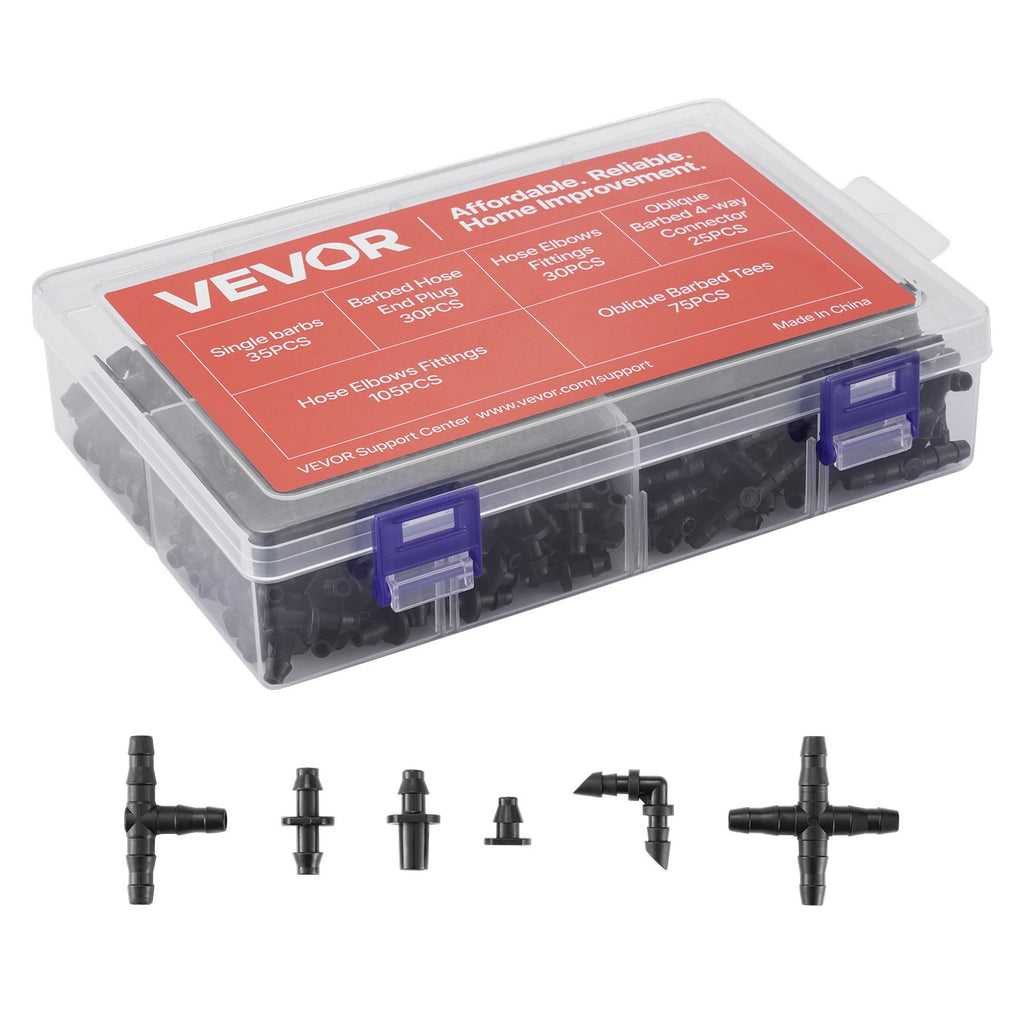 VEVOR Drip Irrigation Fittings Kit for 1/4 Inch Tubing, 300 Pieces